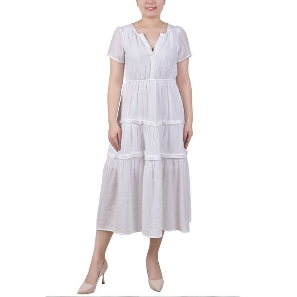 NY Collection Petite Short Sleeve Tiered Midi Dress